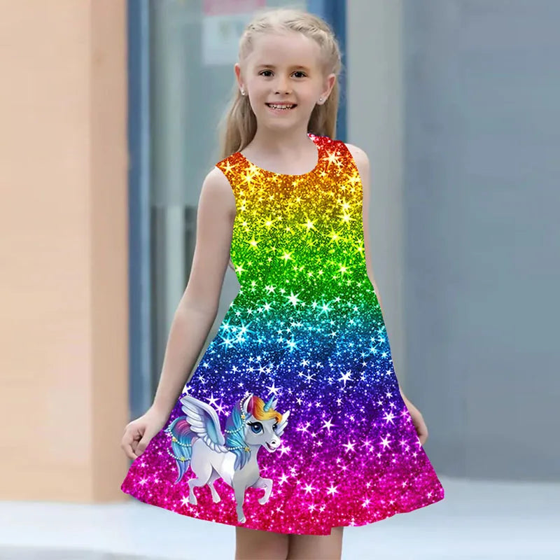 Kids Clothes Casual Sleeveless Cartoon 3D Print Princess Dresses