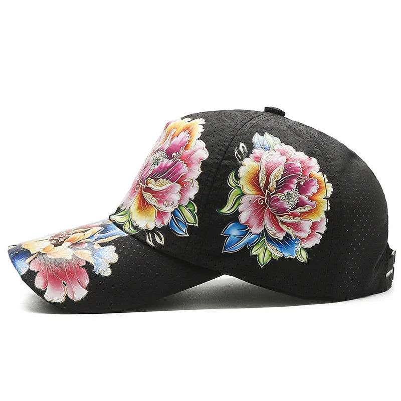 Spring/Summer Quick Drying Baseball Cap Men's & Women's Outdoor Beach Camping Sun Hat Printed Chinese Style Flower Sun Hat