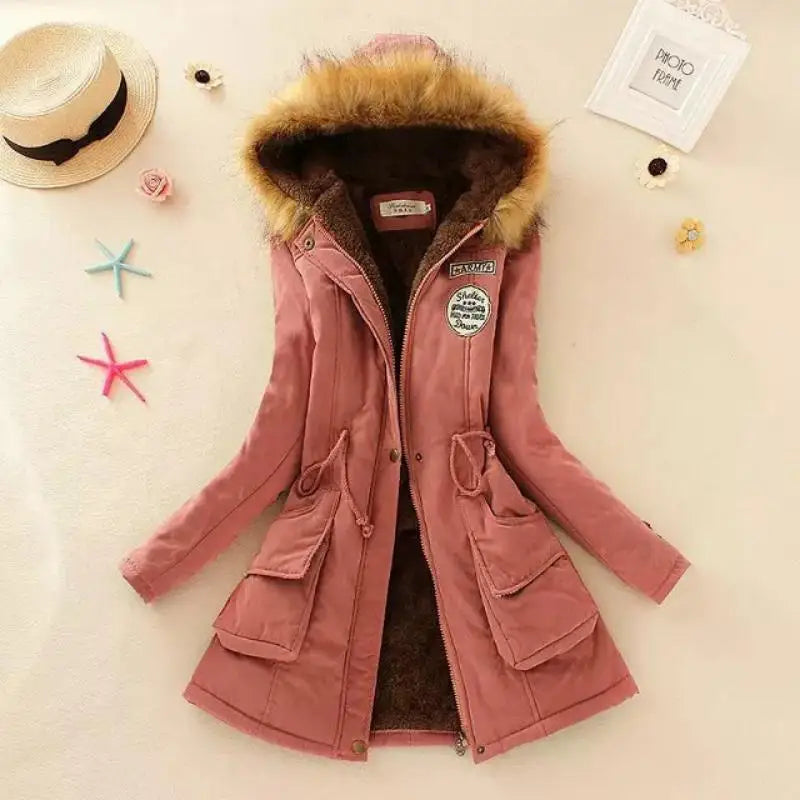 Winter Cotton Jacket Slim Warm Wadded Hooded Parkas Casual Mid Coats