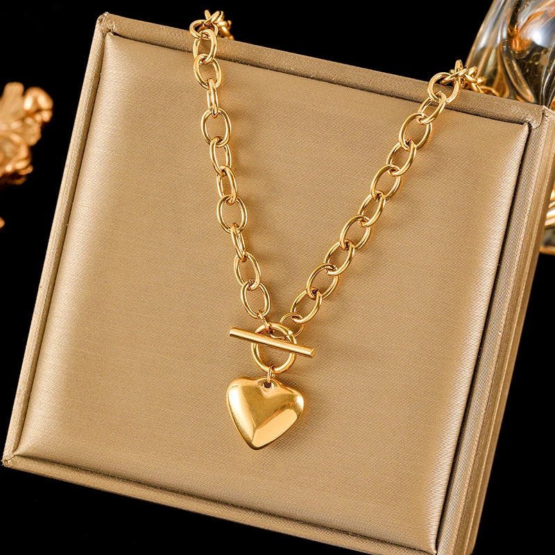 EILIECK 316L Stainless Steel Gold Color Heart Love Necklace Bracelets Set Waterproof Jewelry Set