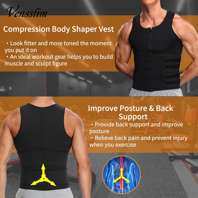 Men's Body Shaper Waist Trainer Sauna Vest Double Belt Sweat Shirt Corset Top Abdomen Slimming Shapewear Fat Burn Fitness Suits - Hiron Store