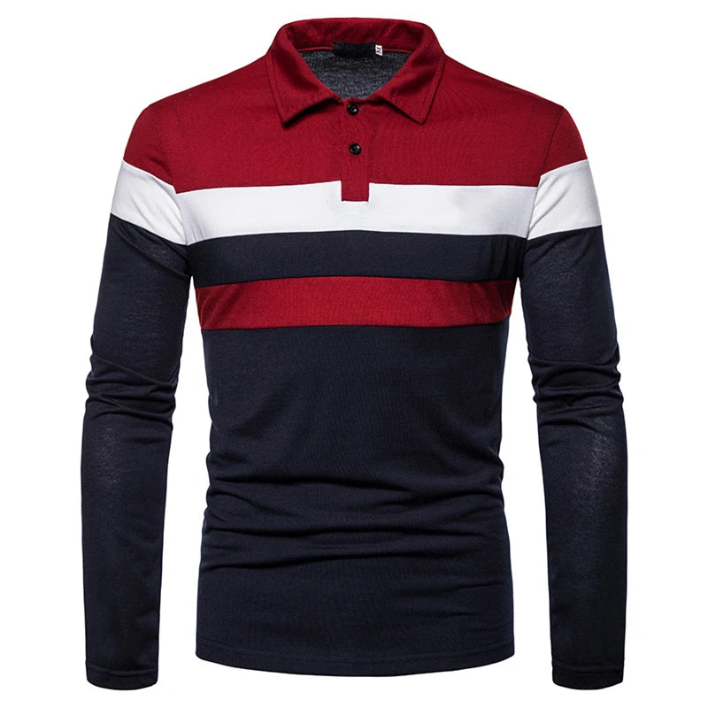 Men Long Sleeve Polo Shirt Splicing Tee Business  Casual Men Breathable Tops 5XL