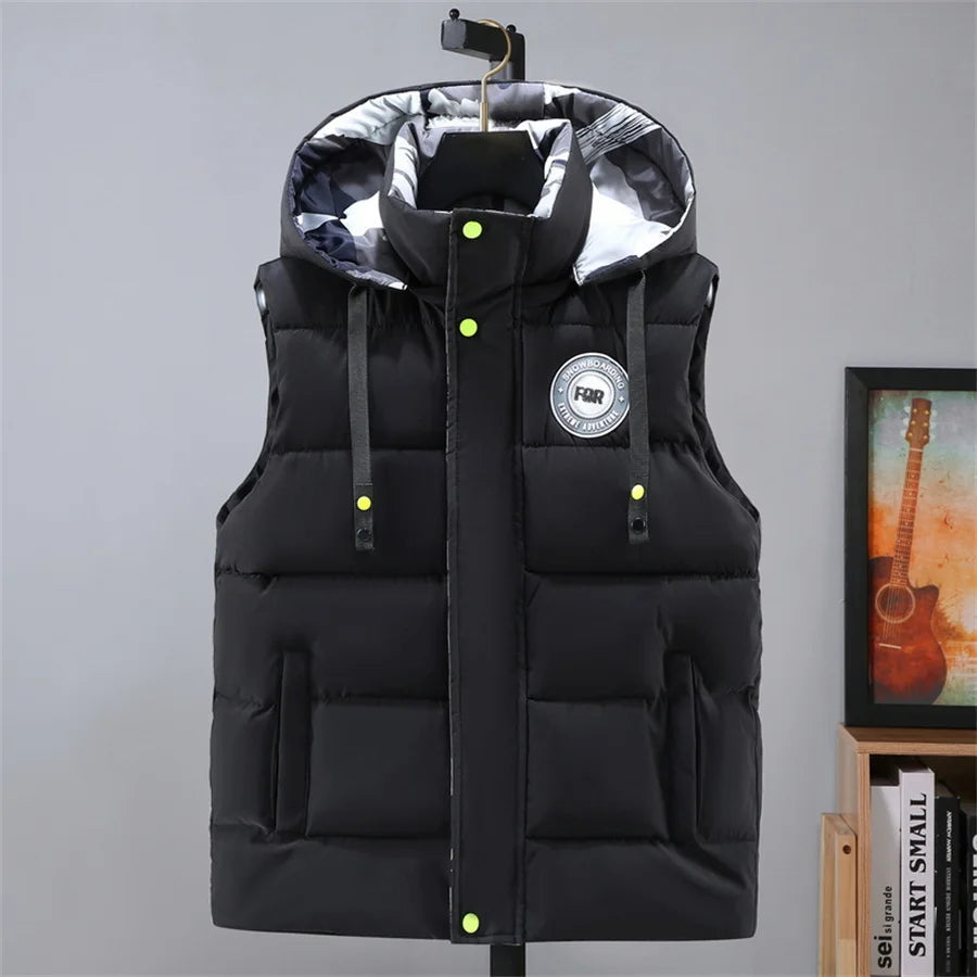 2027 Winter Padded Vest, Detachable Hooded Sleeveless   Jackets, Men's Clothes,   Coat Oversize Jackets 5XL