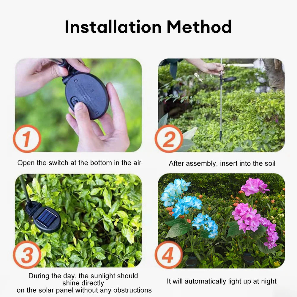 3Head Hydrangea Rose Flower Solar Led Light Outdoor Garden Lawn Lamps For Garden Vegetable Patch Patio Country House Decoration - Hiron Store