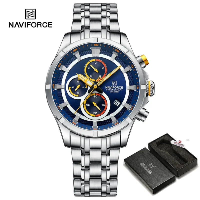 NAVIFORCE Luxury Brand Watch for Men Stainless Steel Strap Chronograph Clock