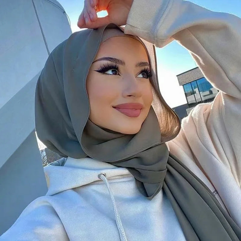 Muslim Chiffon hijab Scarf Long Solid Color Head Wrap Women's Hijabs & Scarves Jersey Hijab Veil