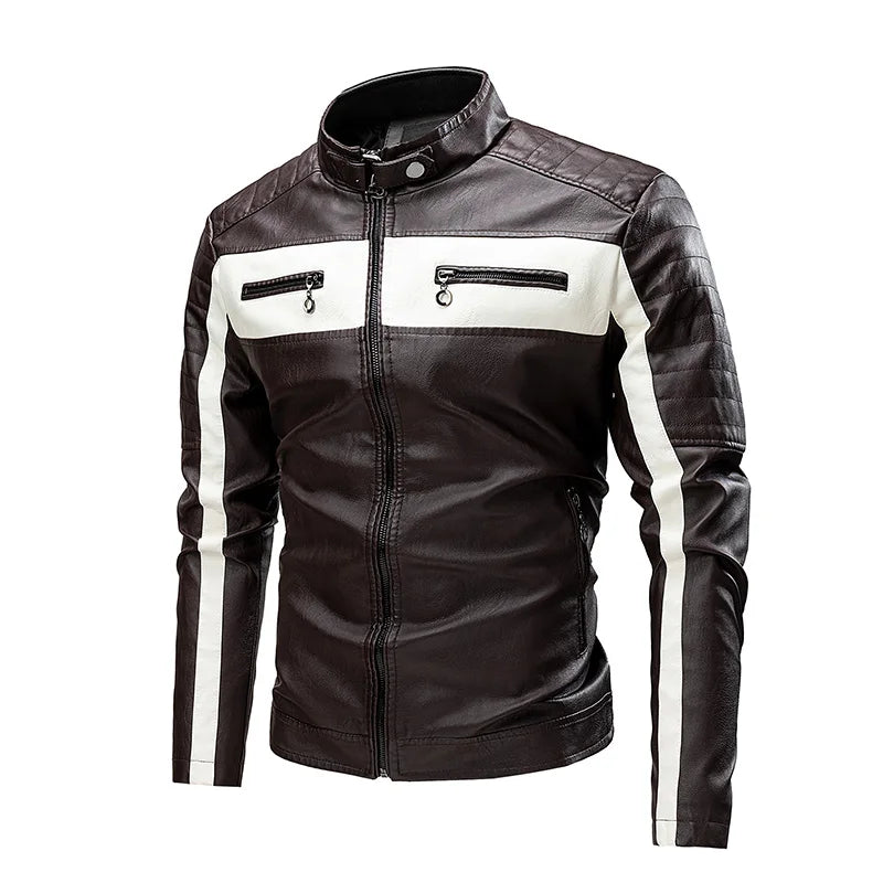 Winter standing collar leather jackets men's large size motorcycle jacket men