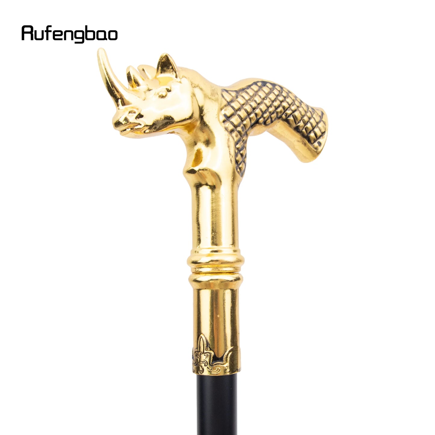 Golden Rhinoceros  Head Walking Stick with Hidden Plate Self Defense Fashion Stick