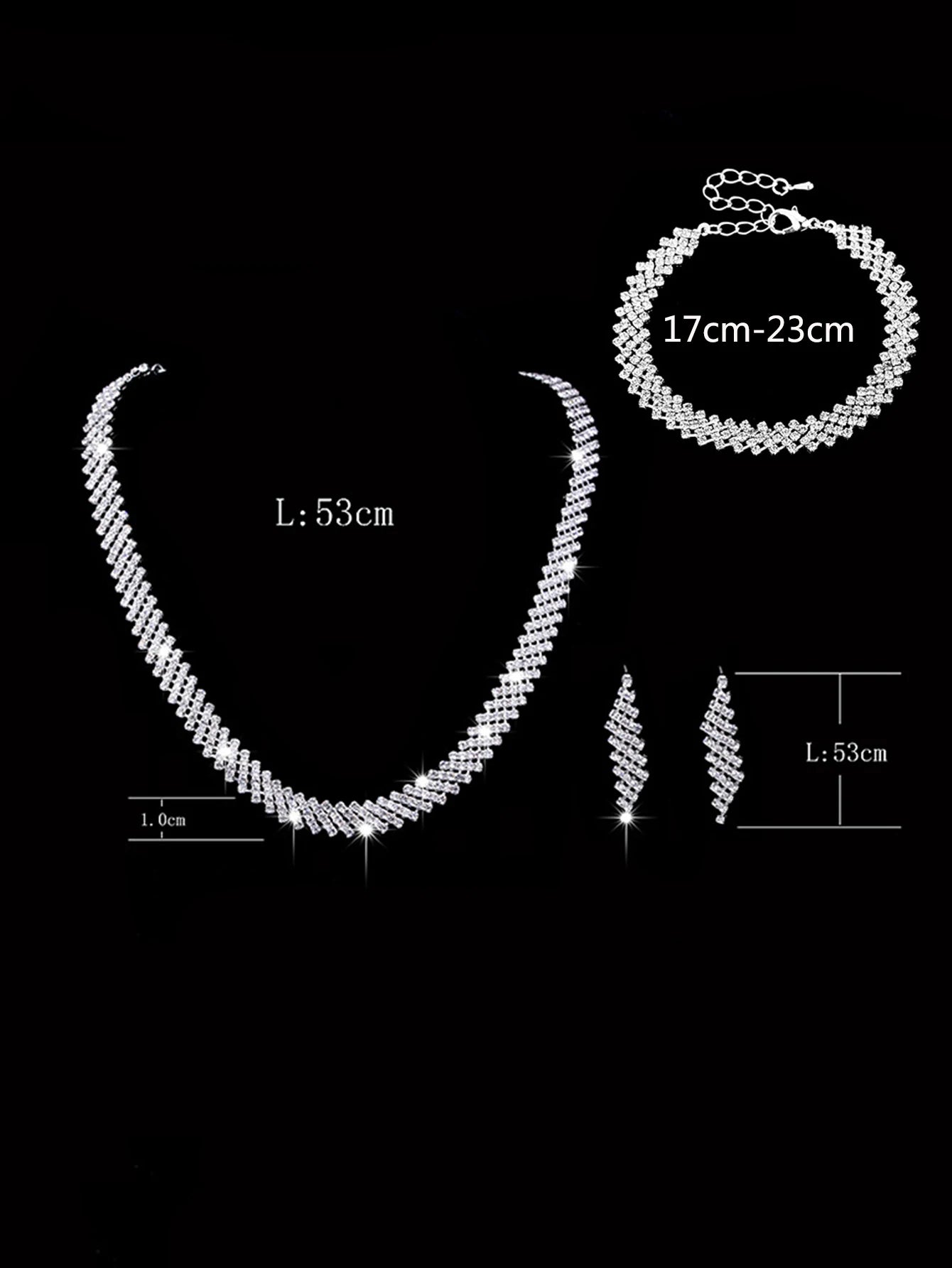 4 Bridal Jewelry Set Rhinestone Necklace Earrings Bracelet Women's Accessories - Hiron Store