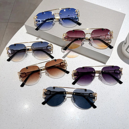 KAMMPT Vintage Rimless Sunglasses Trendy Outdoor Blue Shades Fashion Brand Women Sun Glasses