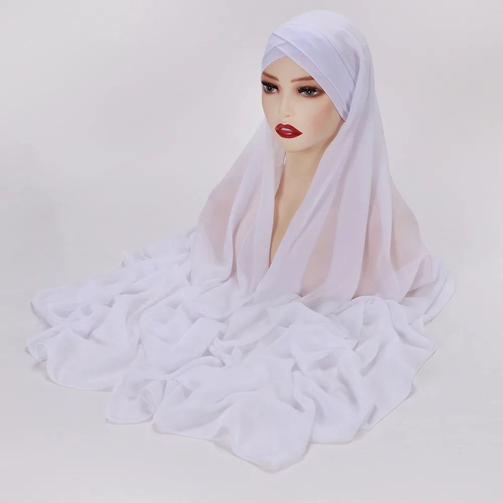 Instant Hijabs Chiffon Hijab Scarf With Cross Bonnet Brand Design Women Islamic Underscarf