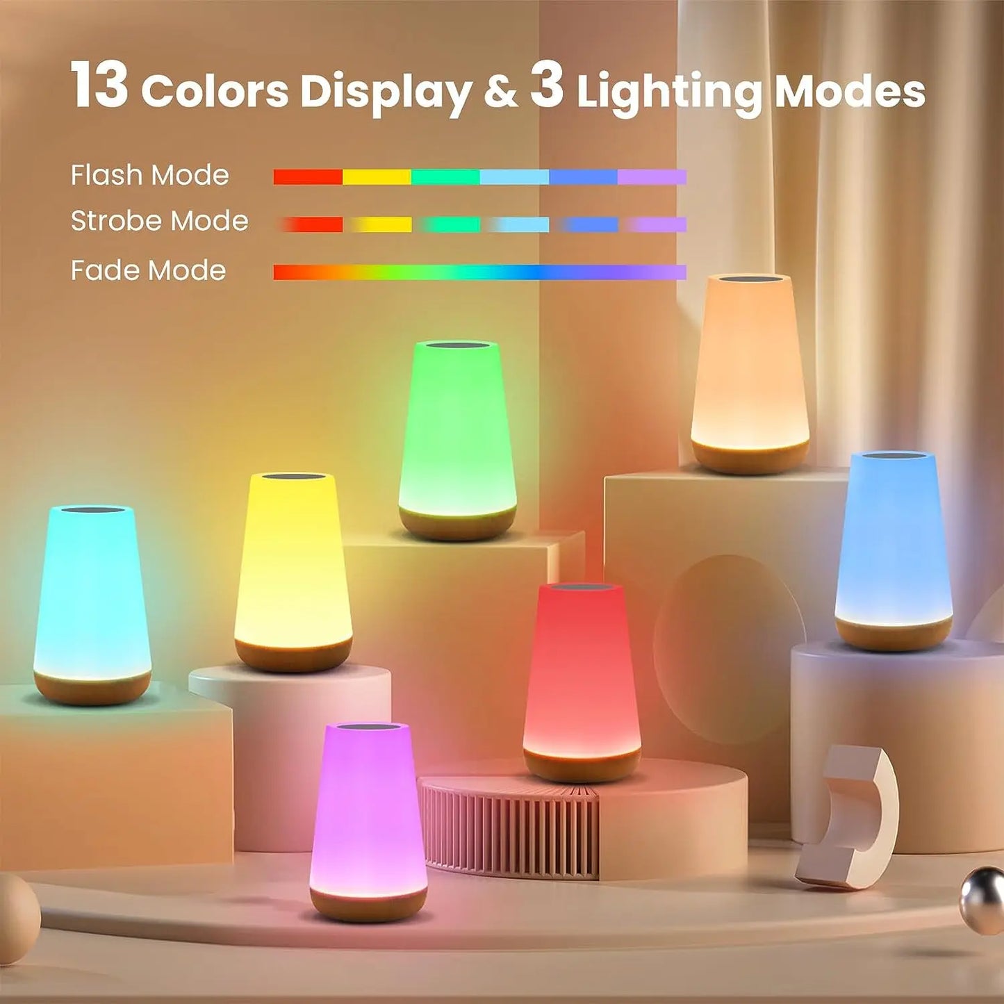 Table Lamp Bedside Lamp 13 Colour Changing Touch Night Light RGB Remote USB Rechargeable