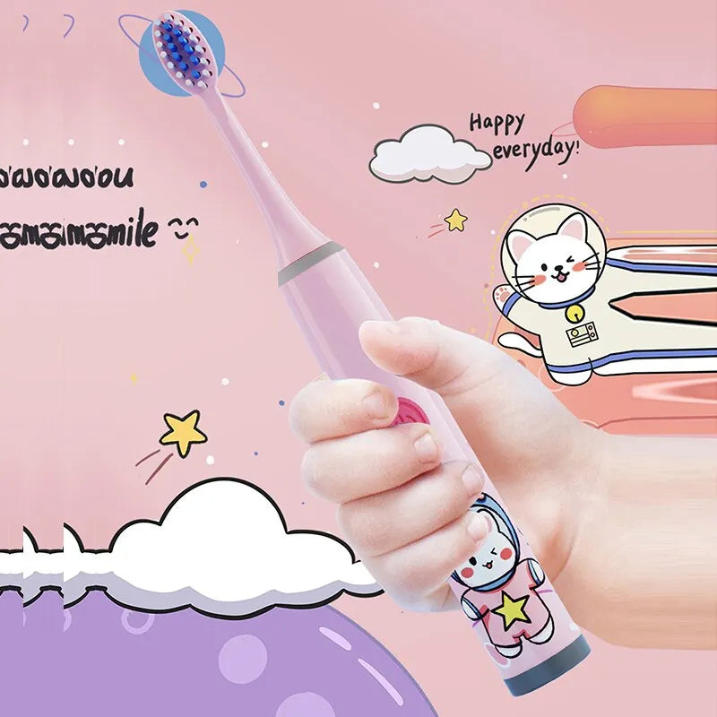 Children's Electric Toothbrush Color Cartoon Space Series Children's Soft Hair Cleaning Brush (Battery Not Included) - Hiron Store