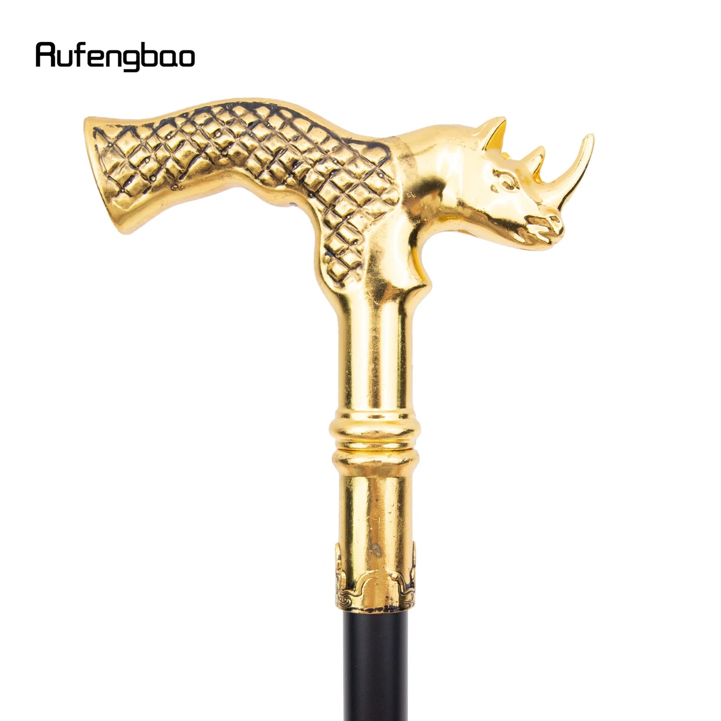 Golden Rhinoceros  Head Walking Stick with Hidden Plate Self Defense Fashion Stick