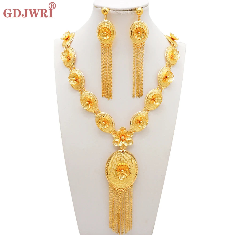 Ethiopia Africa Gold Color Latest Jewelry Set Exquisite Women Wearing Earrings Set