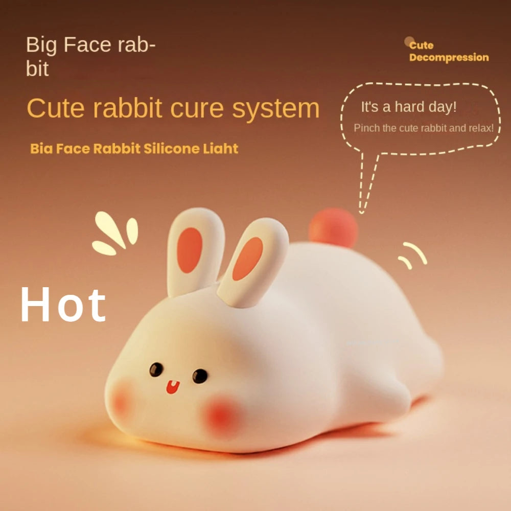 Silicone Touch-sensitive Big-faced Bunny Night Light Lamps for Room Décor Lamp