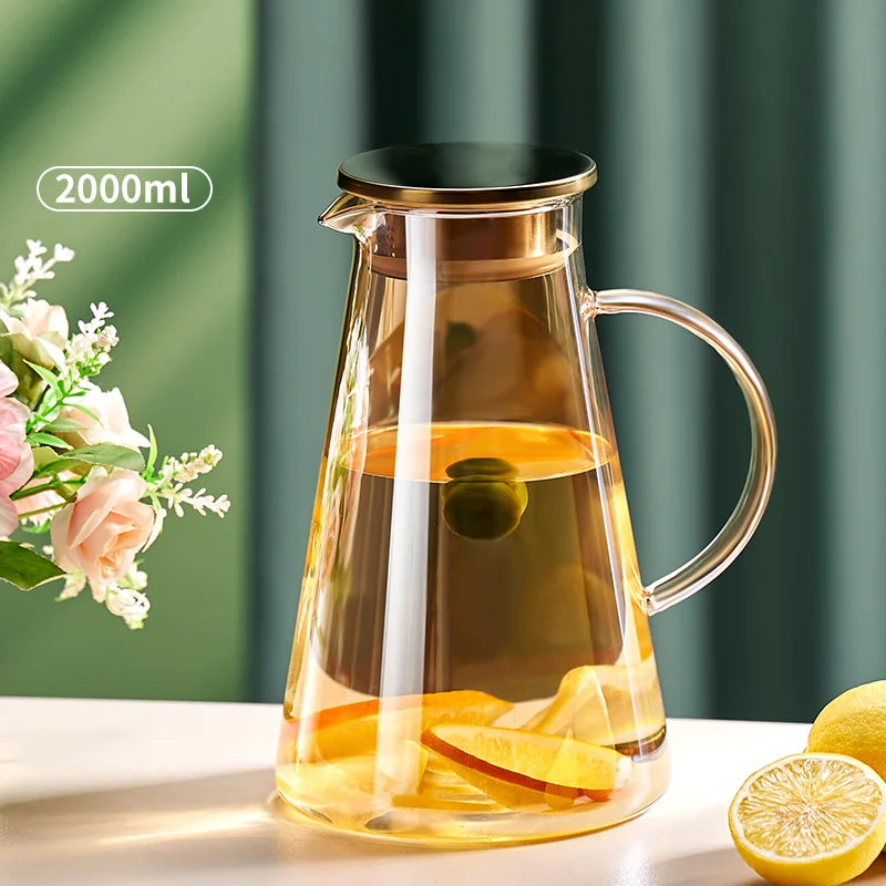 Cold Glass Water Jug Transparent Heat Resistant Water Pot With Handle Large Capacity Refrigerator Water Kettle