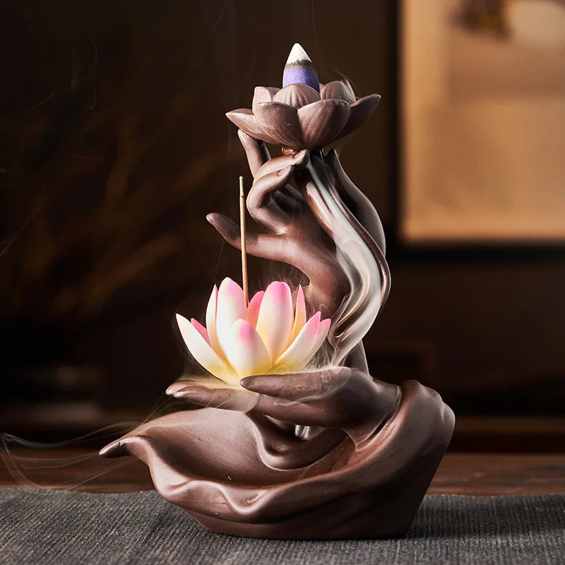 Ceramic Purple Sand Backflow Incense Stove Zen Buddhist Hand Creative Home Fragrance Stove Incense