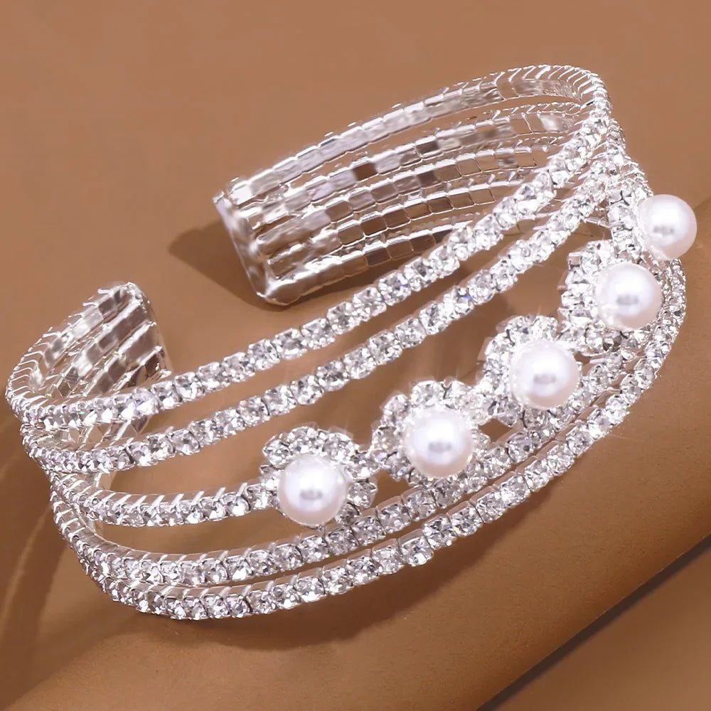 Multilayer Pearl Rhinestone Bracelet Fashion Jewellery Crystal Hand Chain Bracelet