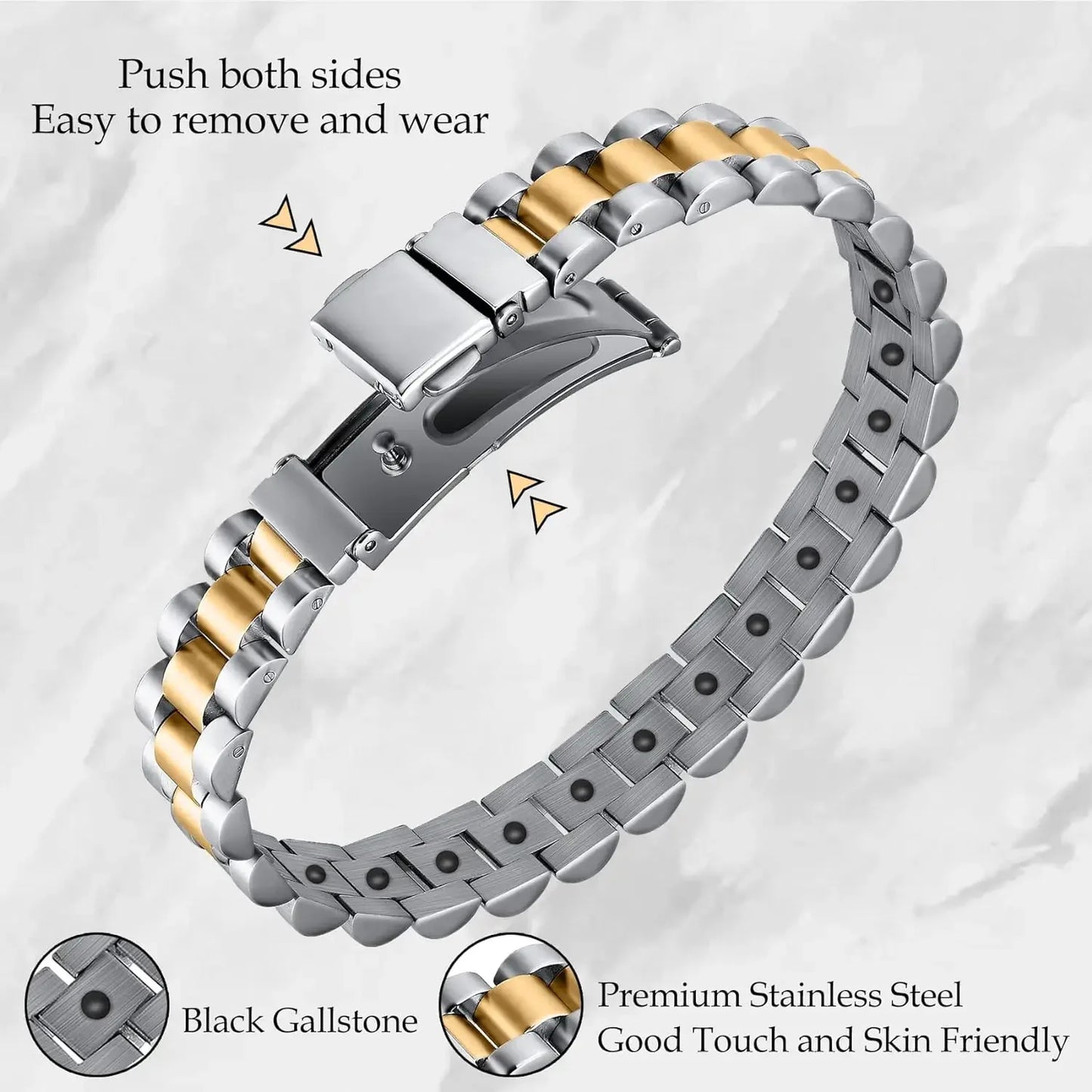 Titanium Steel Bracelet Stainless Steel Hematite Magnetic Link Bracelet for Men Women with Adjustable Tool