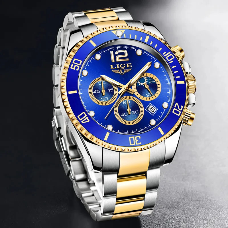 Luxury Men Watch Stainless Steel Quartz Wristwatches Waterproof Watch