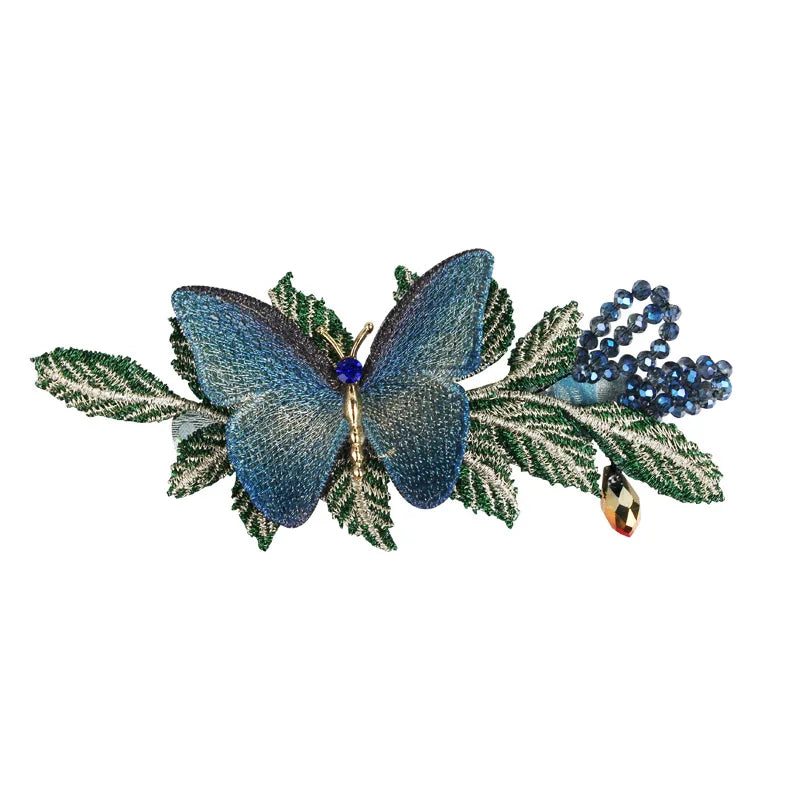 Elegant Embroidery Butterfly Hairpin Hair Accessories for Women Retro Luxury Back Head Spoon Spring Clip Headwear Jewelry Tiara - Hiron Store