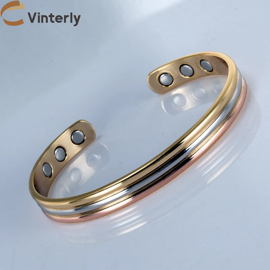 Copper Bracelets Magnetic Therapy Arthritis Lines Adjustable High Magnet Open Cuff 8mm Bangles Resizable Jewellery