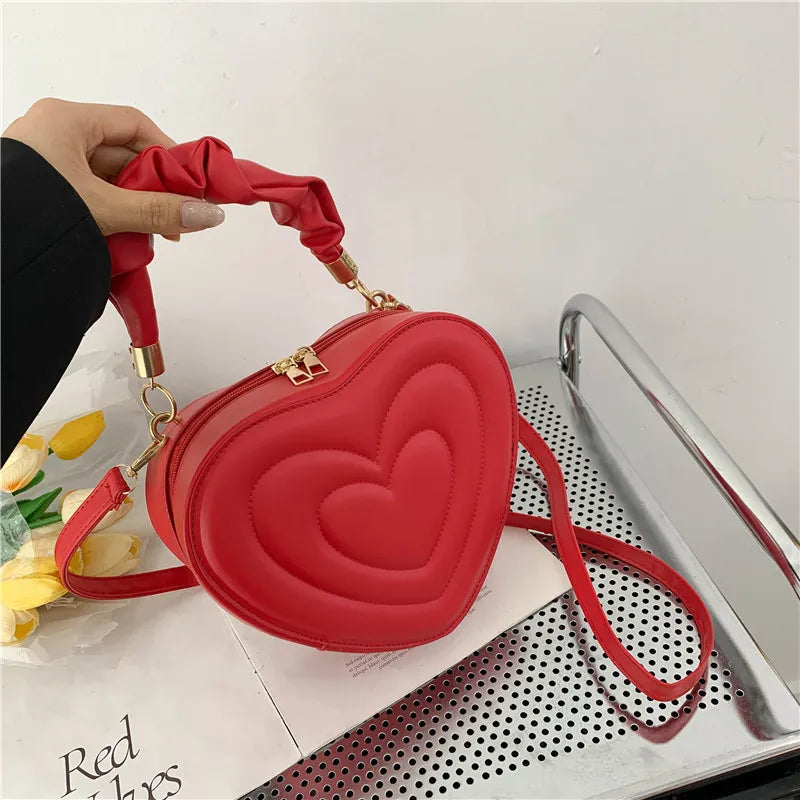 Fashion Love Heart Shape Shoulder Bag Small Handbags Designer Crossbody Bags For Women Solid Pu Leather Top Handle Bag - Hiron Store