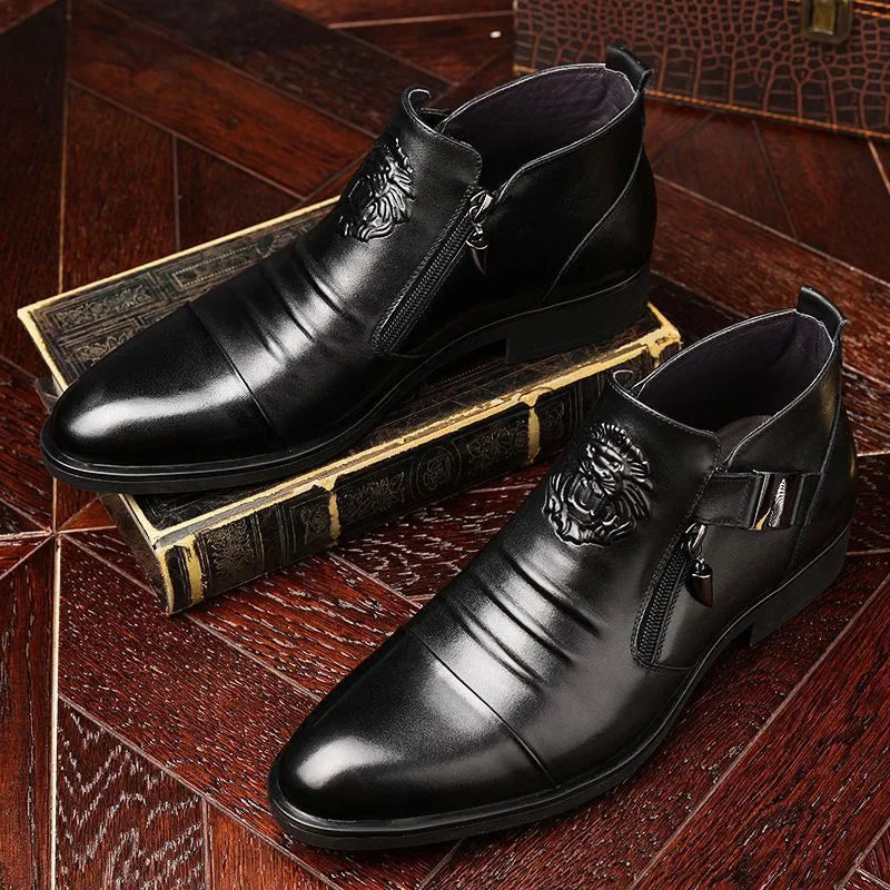 Luxury Shoes High Quality Leather Embossing Men's Boots Zip Male Shoe