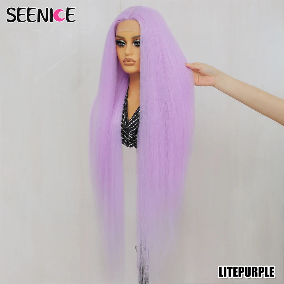 40Inch Straight Lace Front Wig Synthetic T-Part 13x4x1 Heat-resistant Fiber Ombre Ginger Copper Lace Frontal Wigs