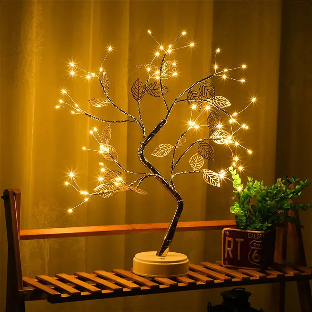 LED Rose Leaf Table Lamp USB Tree Fairy Light Night Lights Decoration