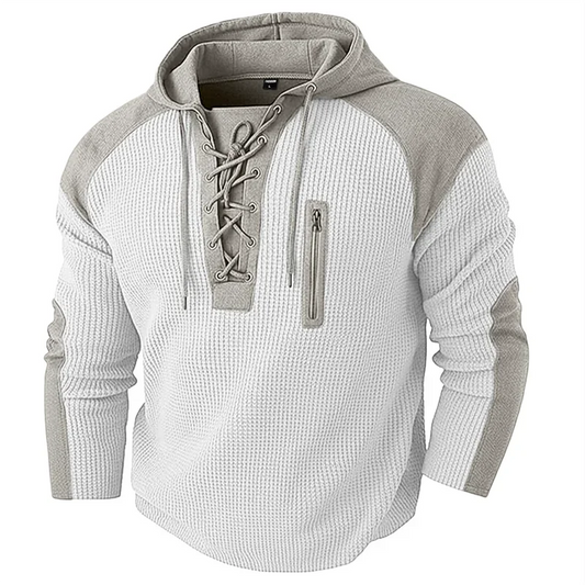 Spring Autumn Men's Casual Hooded Sweatshirt Vintage Patchwork Sports Pullover Fashion Drawstring Hoodie
