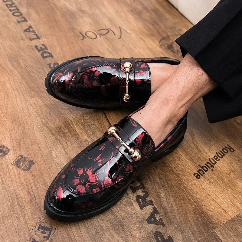 Shiny Leather Shoes for Men Platform Dress Luxury Slip on Loafers