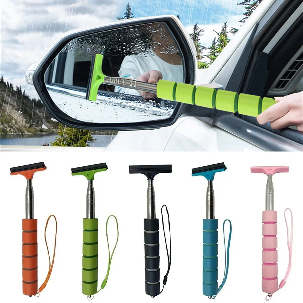 Car Rearview Mirror Wiper Stainless Steel Telescopic Retractable Layered Head Brush Handheld Wipers