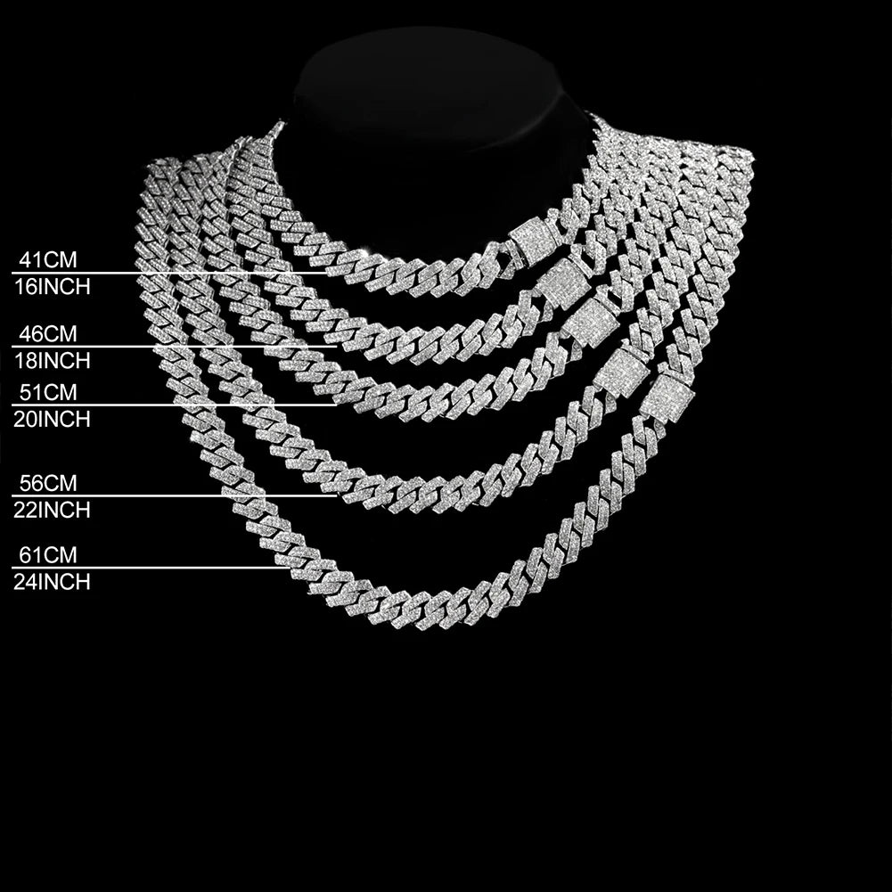 Iced Out 14mm Prong Cuban Link Chain Necklace Cuban Link Choker Chain Jewellery