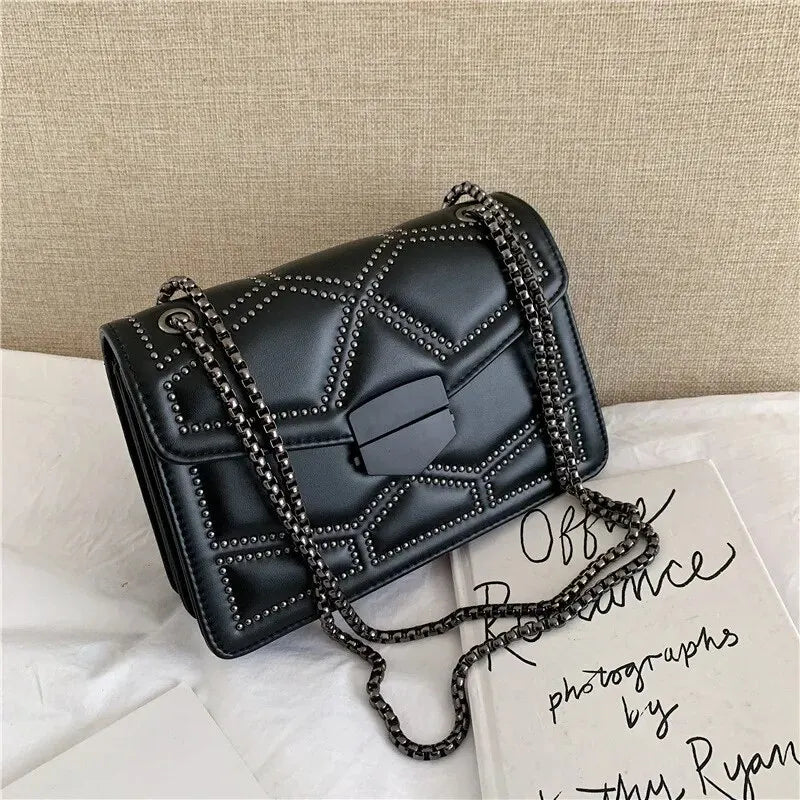 Yogodlns Vintage Rivet Chain Small Shoulder Bags For Women Flap PU Leather Fashion Small Square Crossbody Bag Designer Handbag - Hiron Store