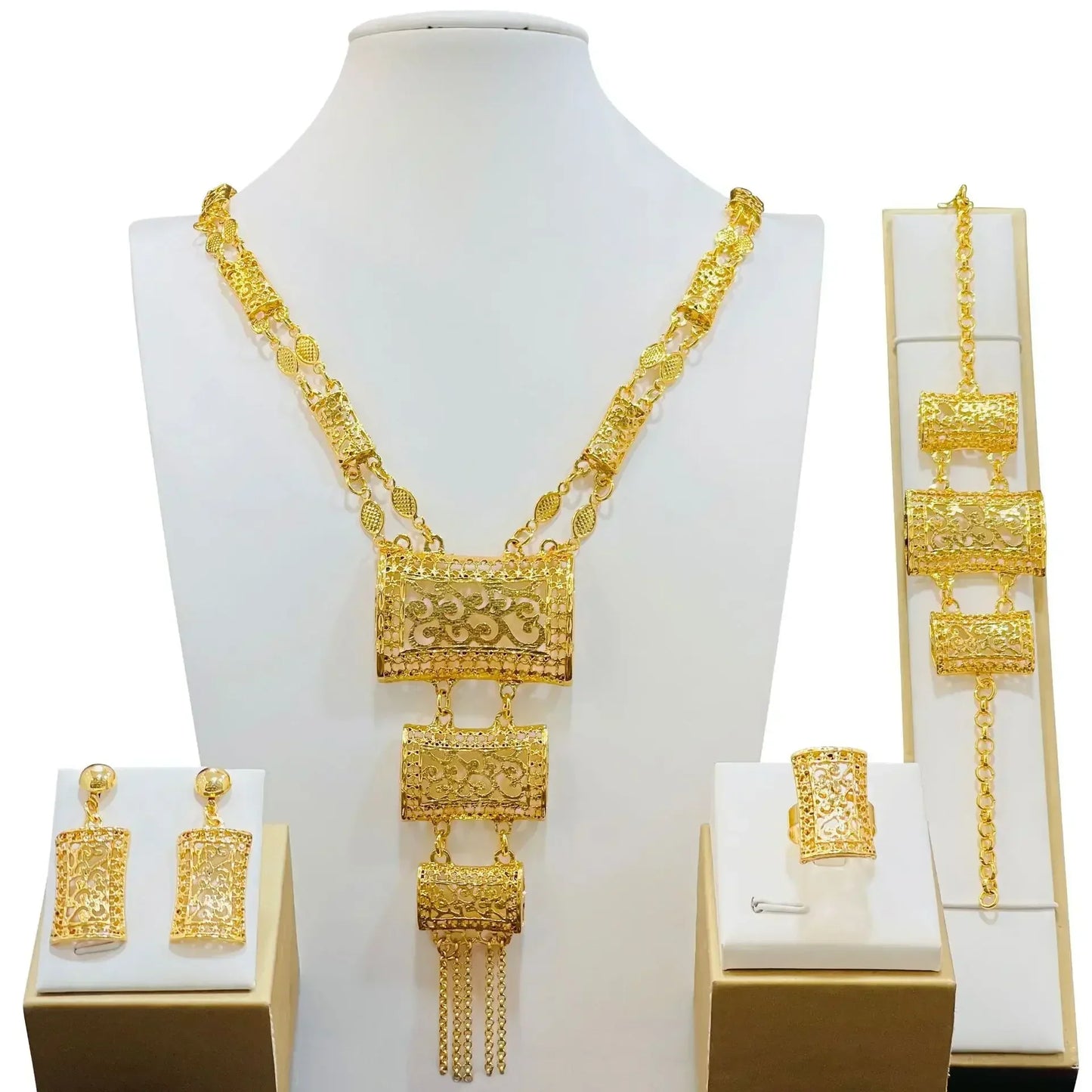 Indian Bridal Jewelry Sets For Women Wedding Ethiopian 24K Gold Plated Necklace And Earing Jewellery