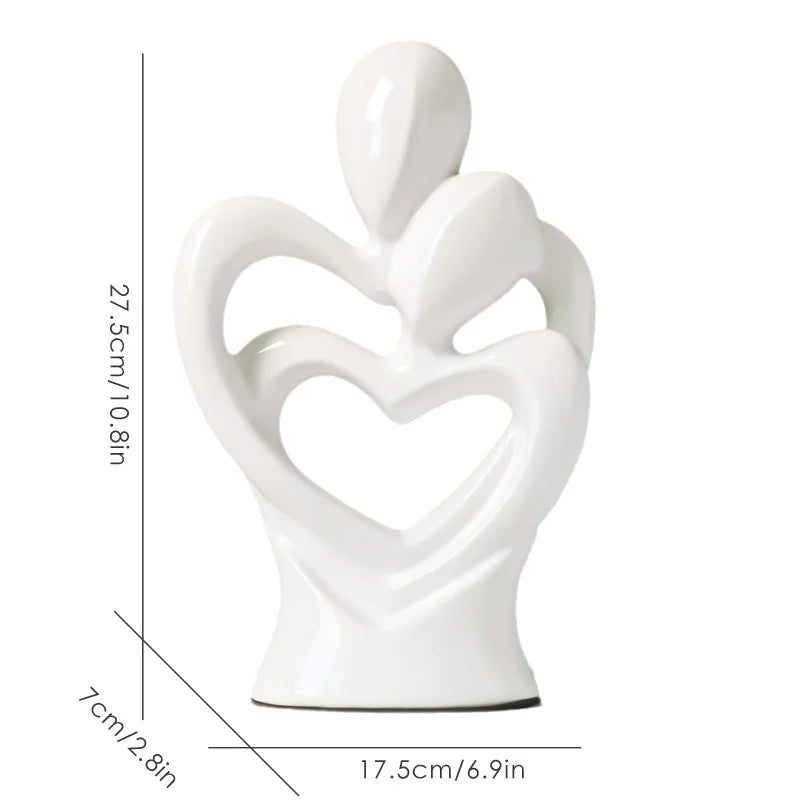 Silver Heart In Heart Sculpture Abstract Ceramic Electroplating Lover Figure Home Decoration