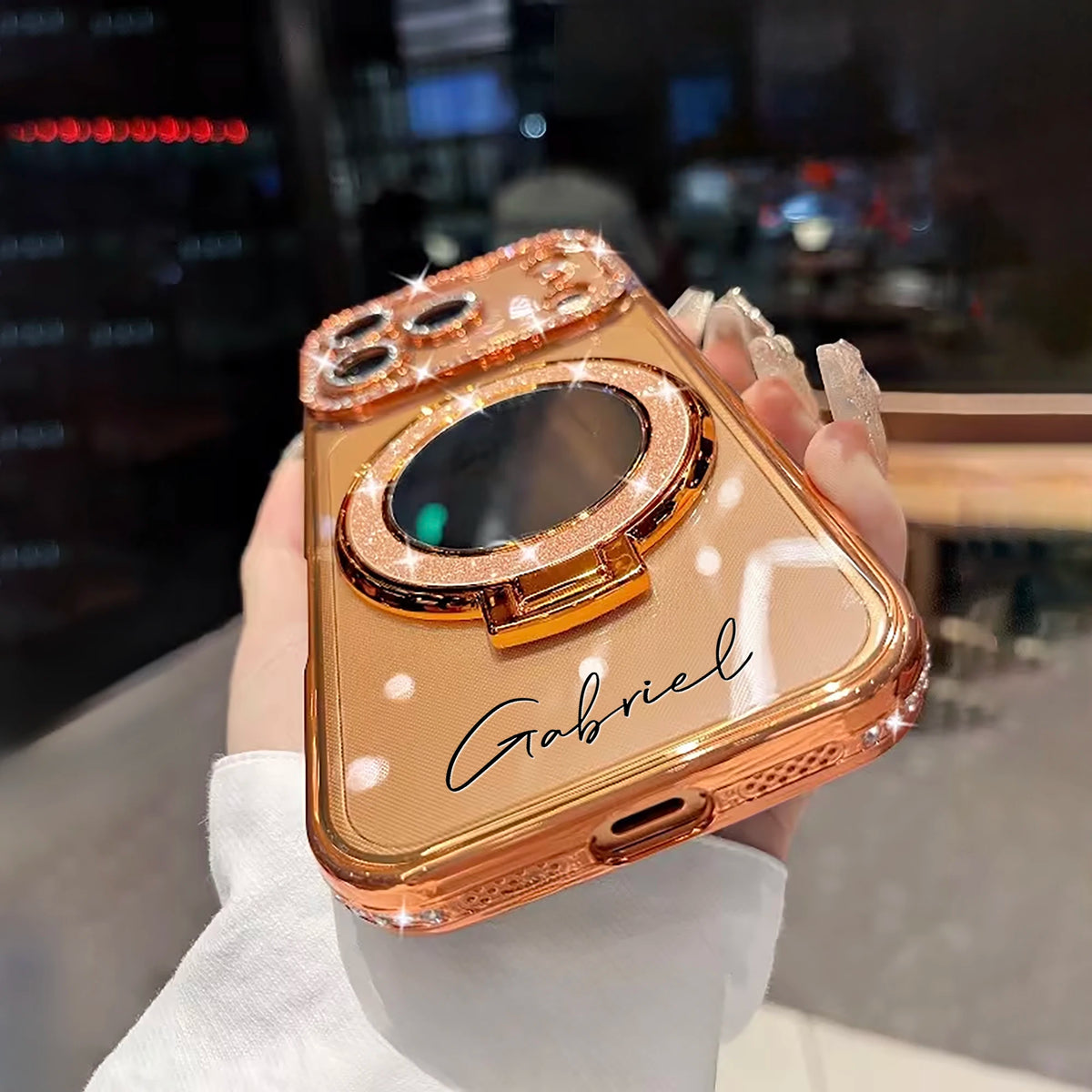 Customize Rhinestone Glitter  Bracket Makeup Mirror, iPhone Phone Case ,Anti Fall For iPhone 11 12 13 14 15 16 17Air 18Pro Max