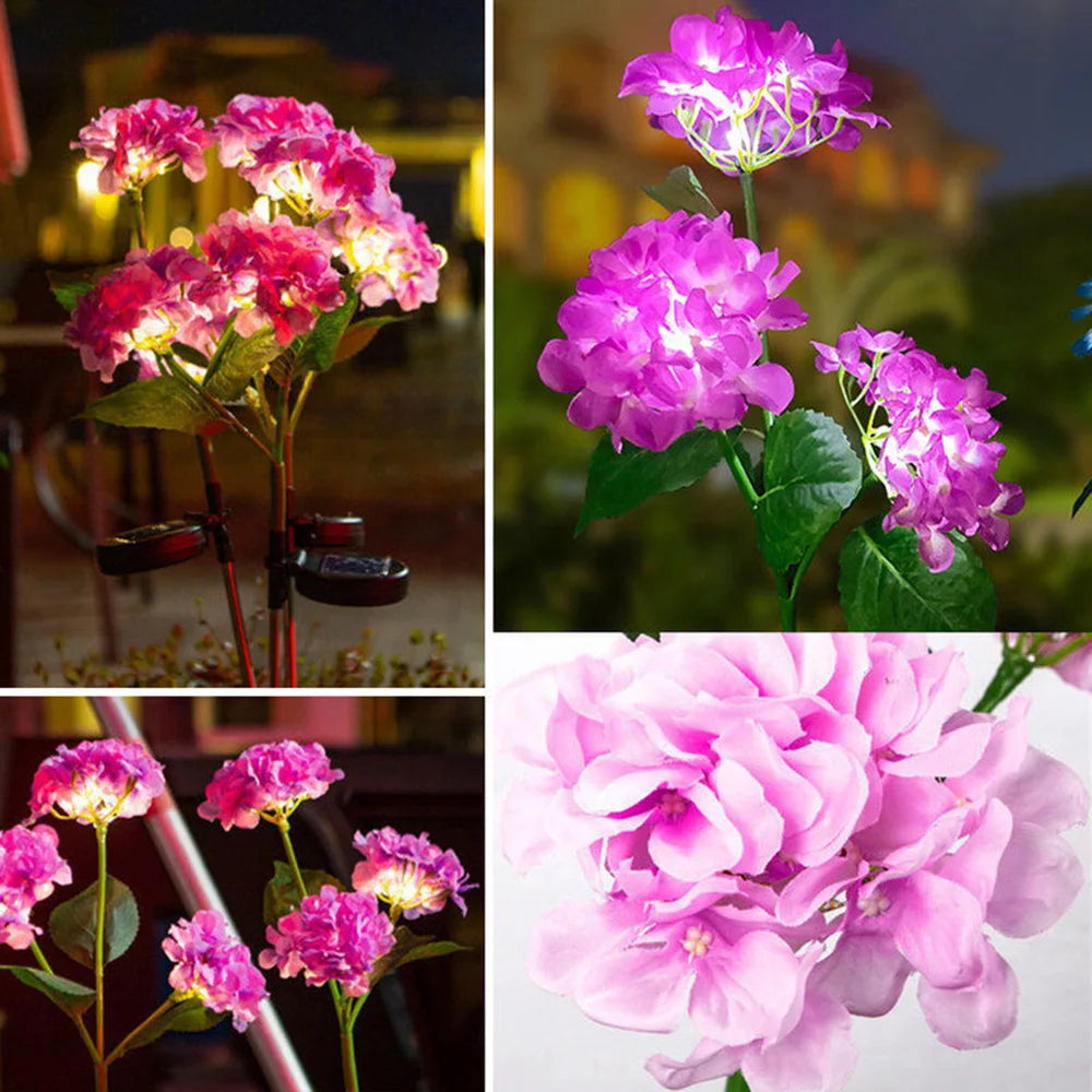 3Head Hydrangea Rose Flower Solar Led Light Outdoor Garden Lawn Lamps For Garden Vegetable Patch Patio Country House Decoration - Hiron Store