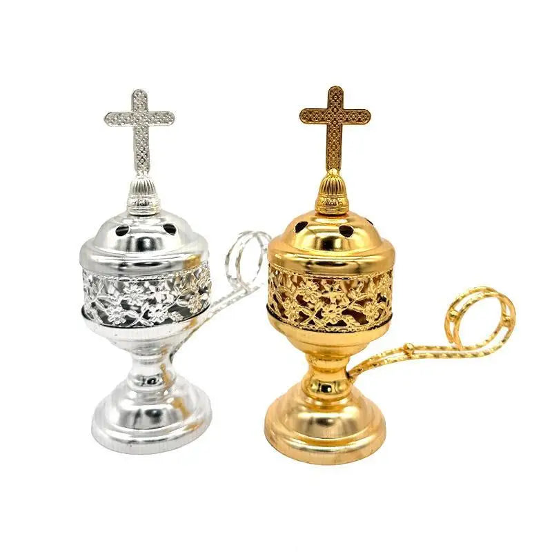 Vintage Catholic Incense Burner With CrossSmall Brass Metal Crafts Aromatherapy Diffuser Yoga Vintage Design