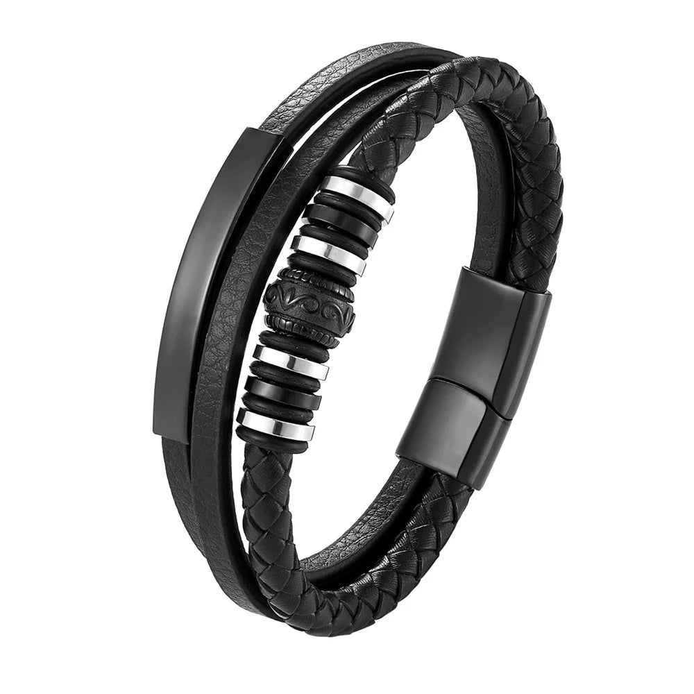 High Quality Luxury Accessories Bracelet Men's Fashion Gift Black Genuine Leather Bracelets DIY Combination Wild Handsome Gift - Hiron Store