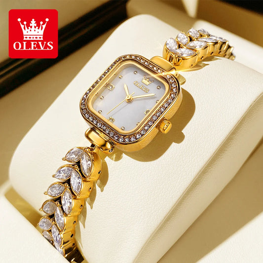 Square Dial Quartz Watch For Women Luxury Ladies Wristwatch Stainless Steel Waterproof