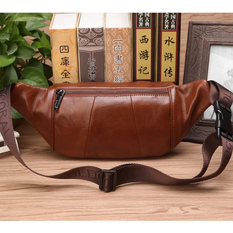 Genuine Leather Bag For Men Travel Retro Natural Skin Male Purse Cross Body Hip Bum Belt Bags