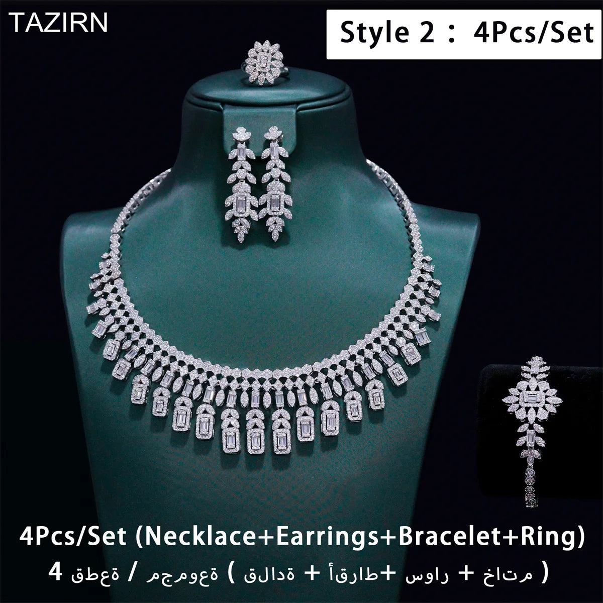 TAZIRN Luxury 5A Cubic Zirconia Arabic Dubai Wedding Jewelry Set for Women Party Prom Anniversary 2/4PCS CZ Bridal Accessories - Hiron Store