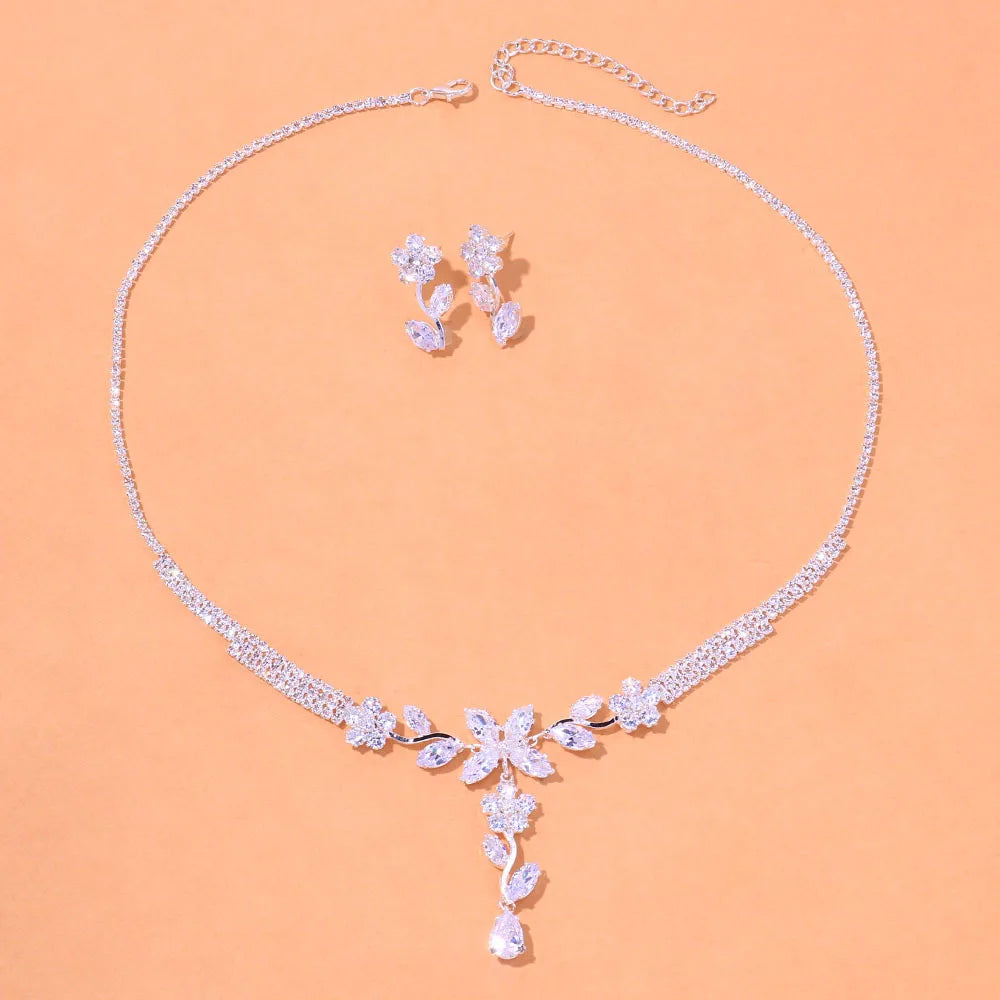 Necklace Bracelet Earring Ring Set Luxury Flowers Bridal Jewellery Sets