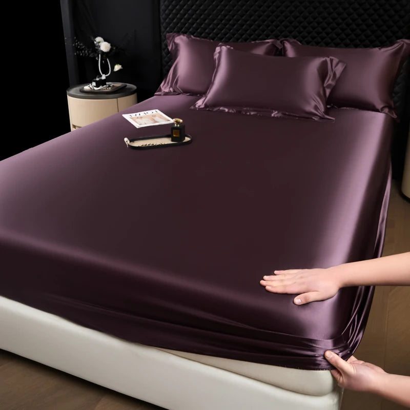 Solid Color Fashion Satin Fitted Sheet Rayon Mattress Cover with Elastic Band Bed Sheet Bedding 140x200 160x200