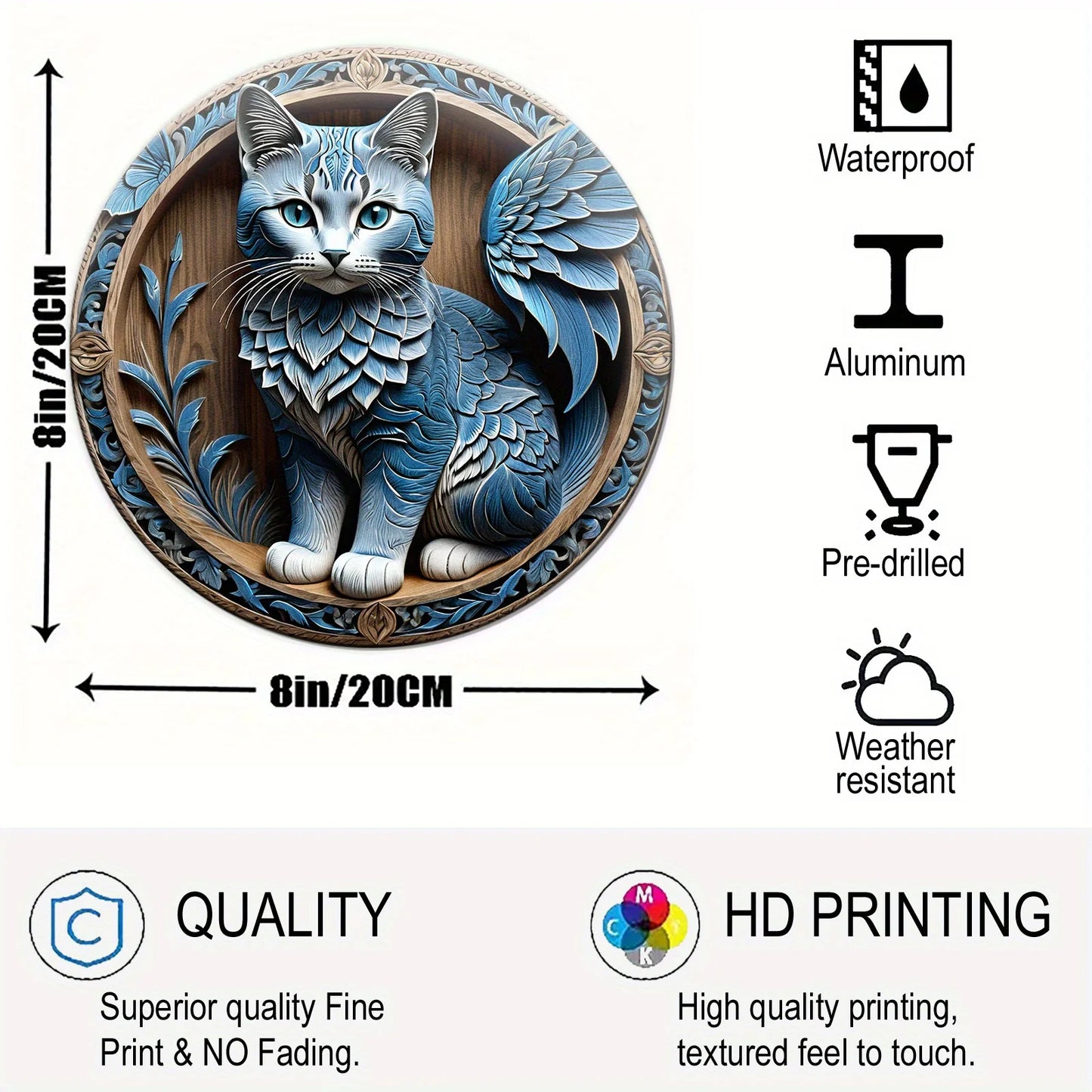 Blue Cat Cute Cat Suitable For Home Room Cafe Bedroom  Living Room Wall Decor, Round Fashion Art Aesthetic,  Gift