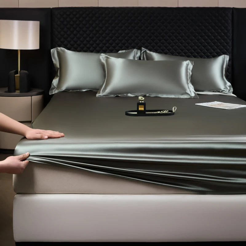 Solid Color Fashion Satin Fitted Sheet Rayon Mattress Cover with Elastic Band Bed Sheet Bedding 140x200 160x200