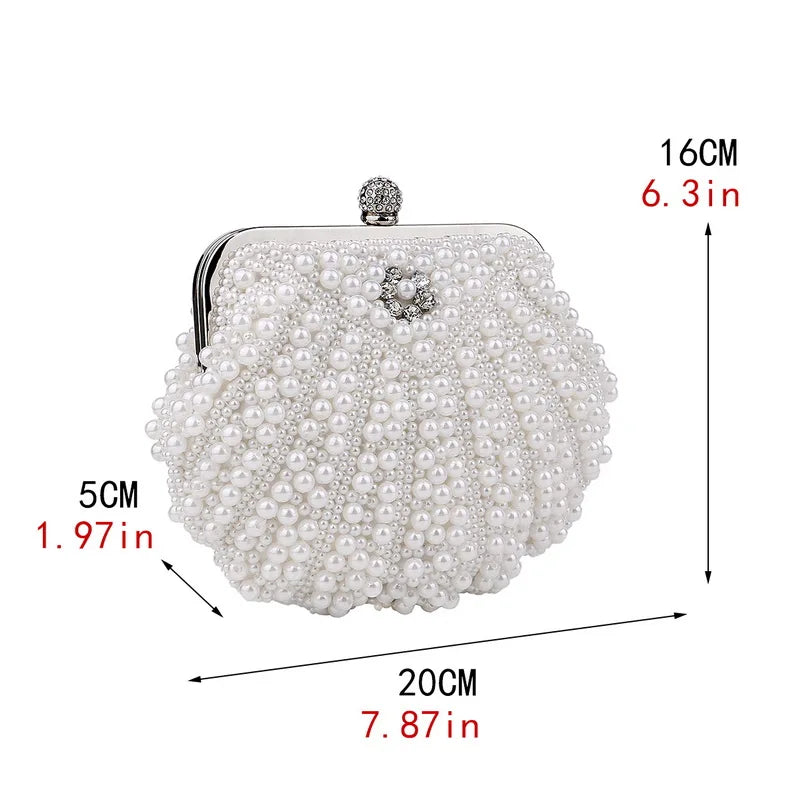 Shell Pearl Evening Bags Beading Metal Clutch Bags With Chain Prom Wedding Bridal Handbags Purse